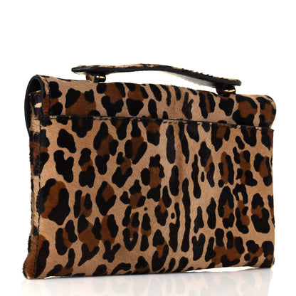 Prada Calf Hair Leopard Print Pushlock Envelope Clutch Miele 2 of 12
