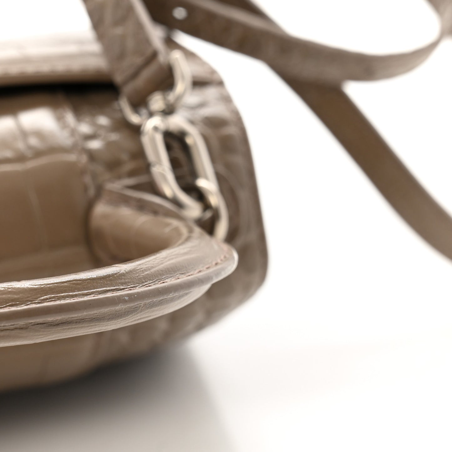 Shiny Calfskin Crocodile Embossed Hourglass Top Handle Bag XS Mink Grey