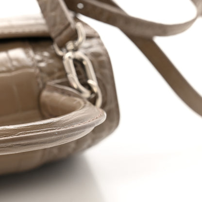 Balenciaga Shiny Calfskin Crocodile Embossed Hourglass Top Handle Bag XS Mink Grey 10 of 13