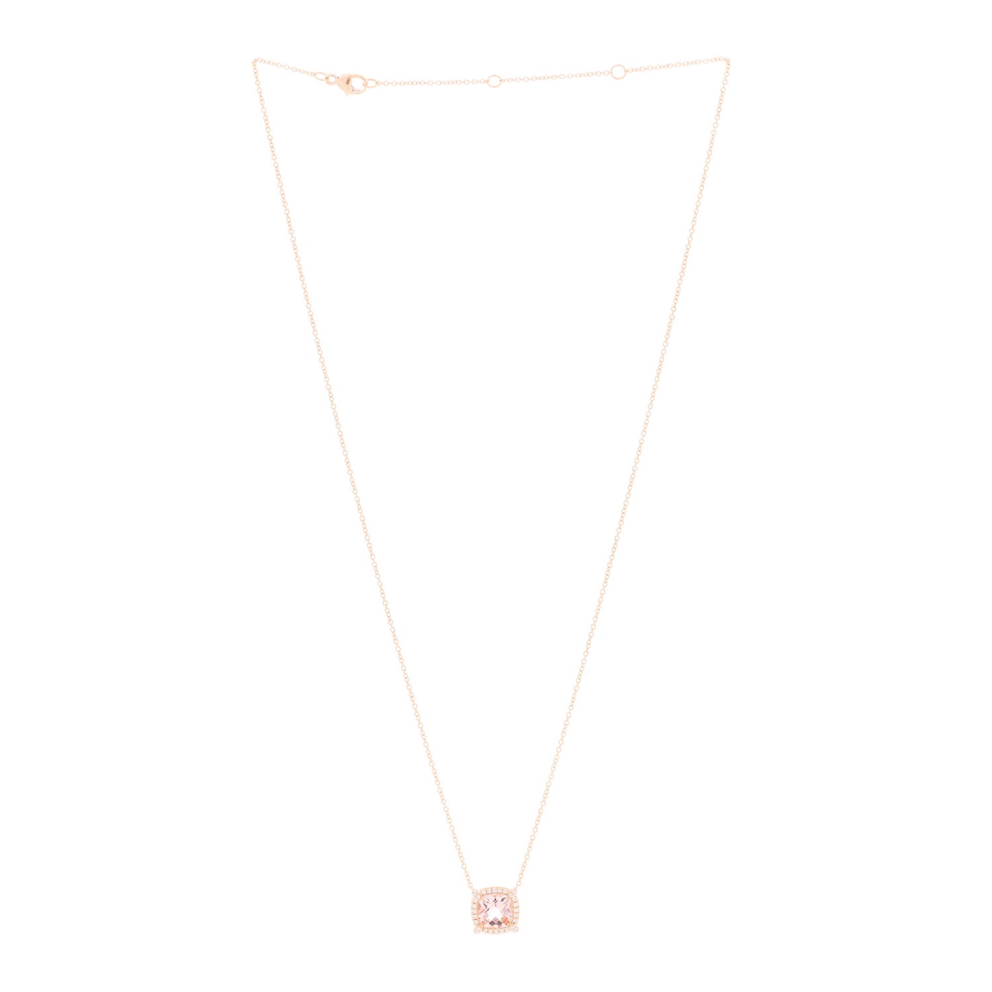 18K Rose Gold Diamond Morganite 7mm Petite Chatelaine Pave Bezel Pendant Necklace