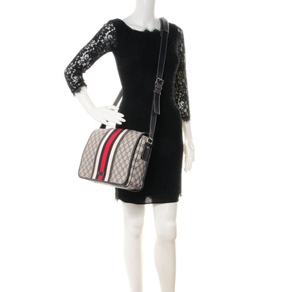 Gucci GG Plus Monogram Vintage Web Flap Messenger Bag Beige Navy Blue 2 of 8