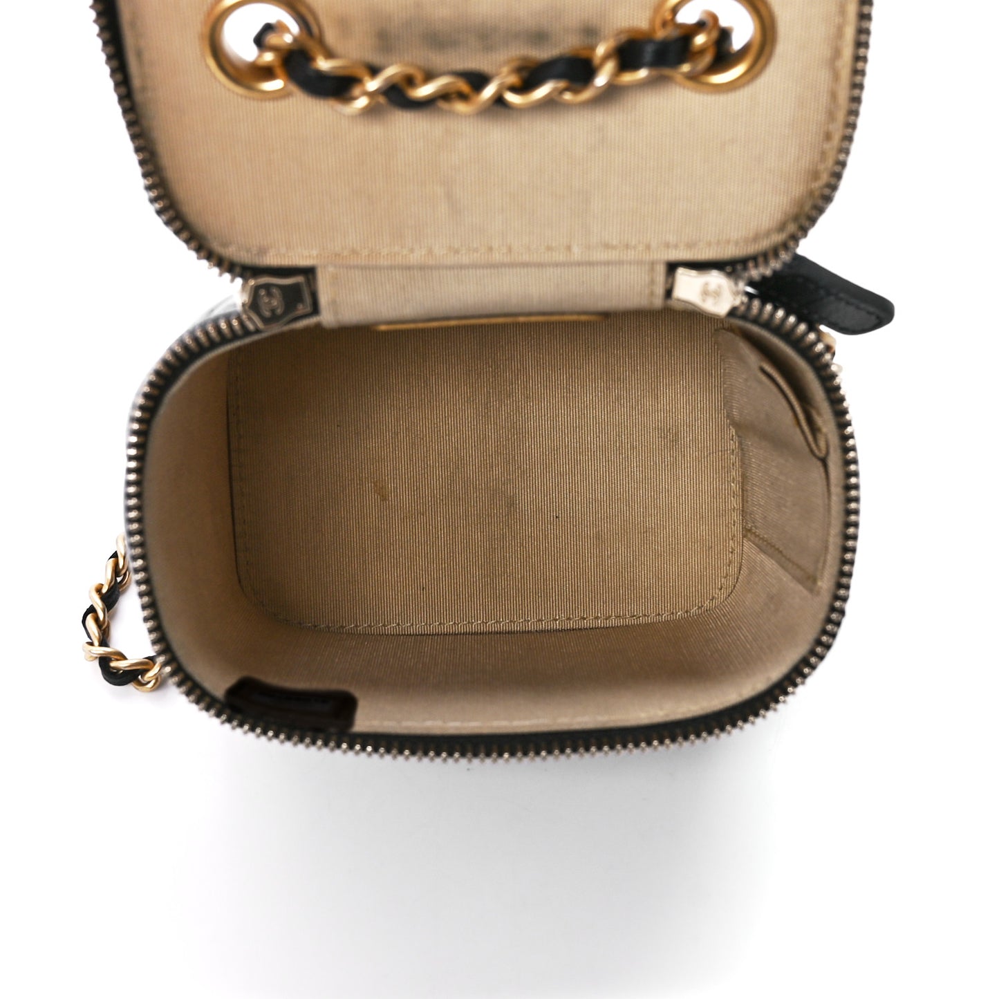 Lambskin Quilted Mini Pearl Crush Vanity Case With Chain Black