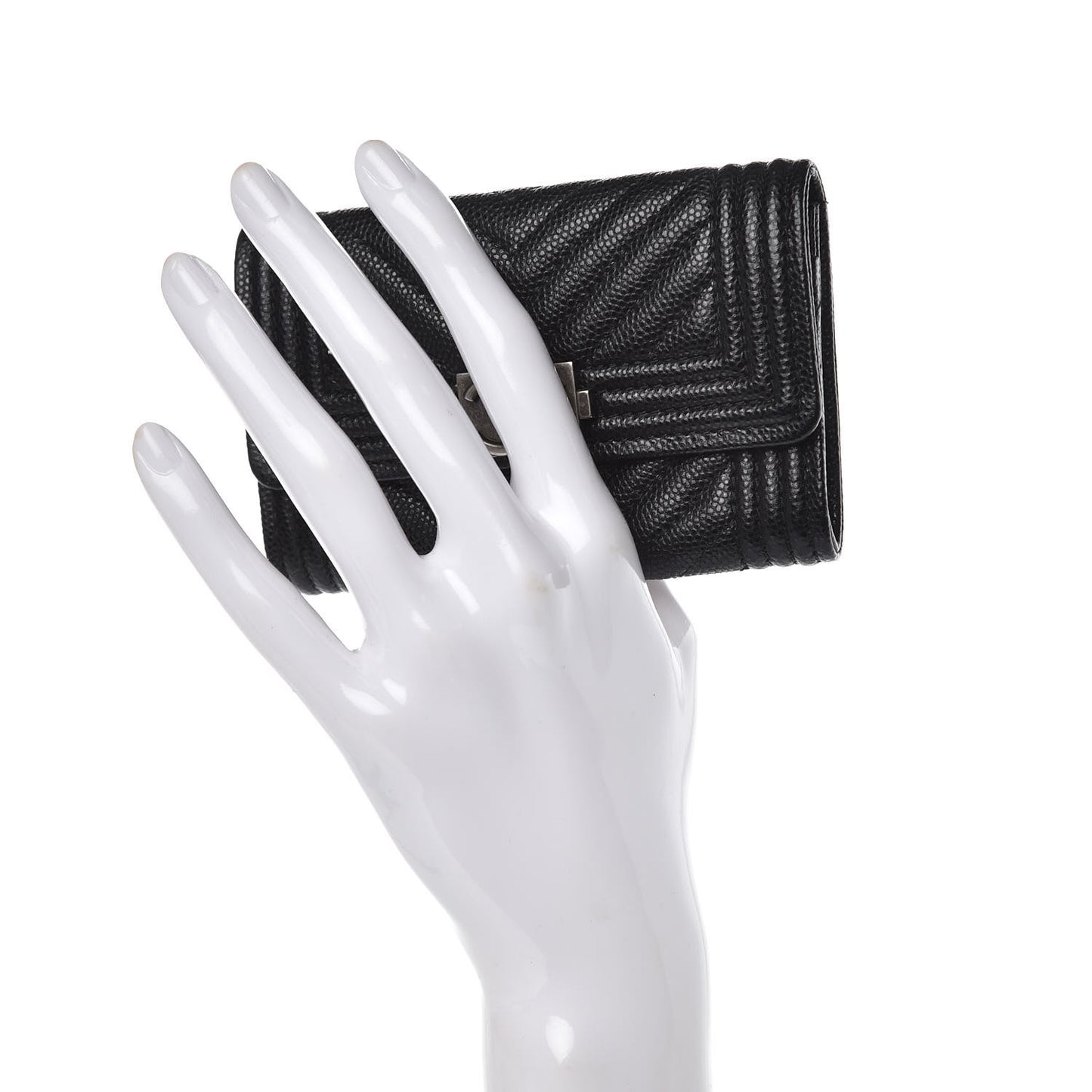 Caviar Chevron Quilted Boy Card Holder Wallet Black