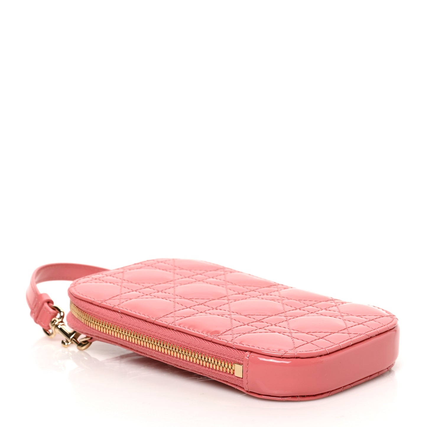 Patent Cannage Lady Dior Phone Holder Pink