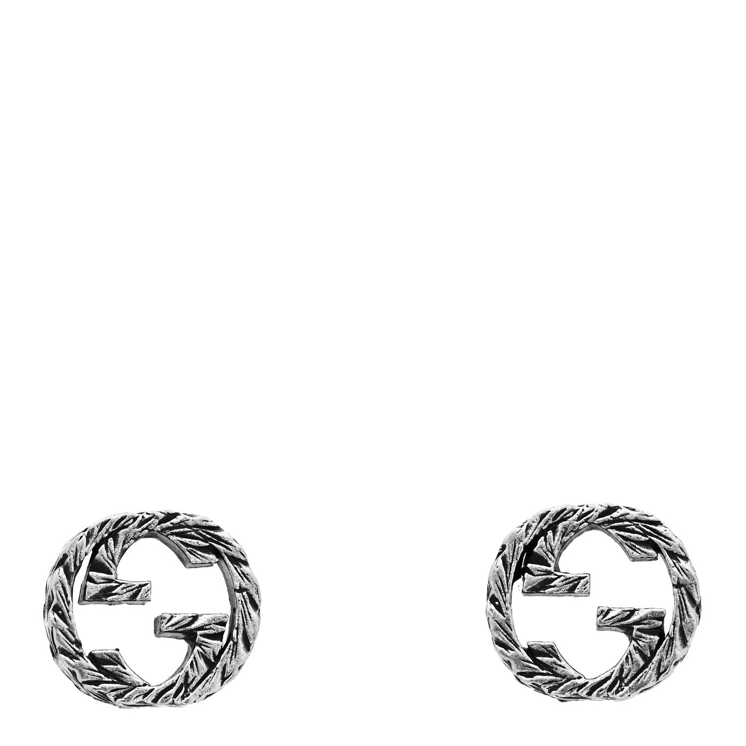 Gucci Sterling Silver Textured Interlocking G Stud Earrings 1 of 4