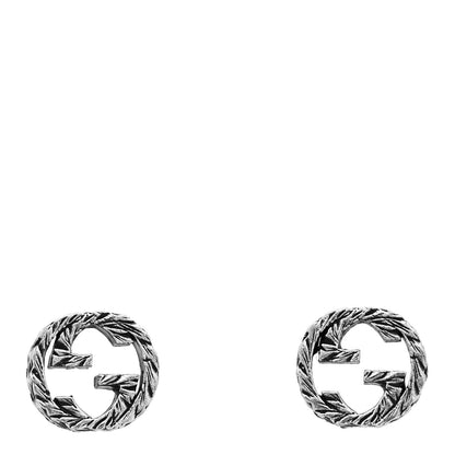 Gucci Sterling Silver Textured Interlocking G Stud Earrings 1 of 4