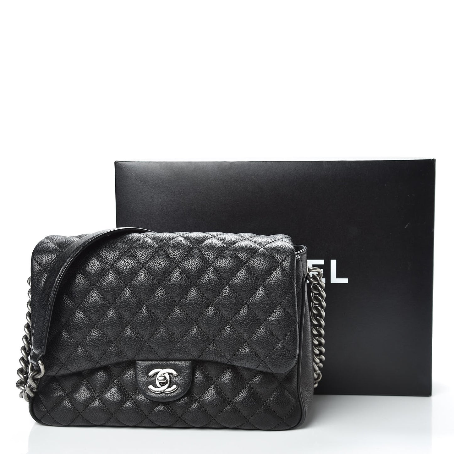 Caviar Quilted Medium Rock In Rome Single Flap Black