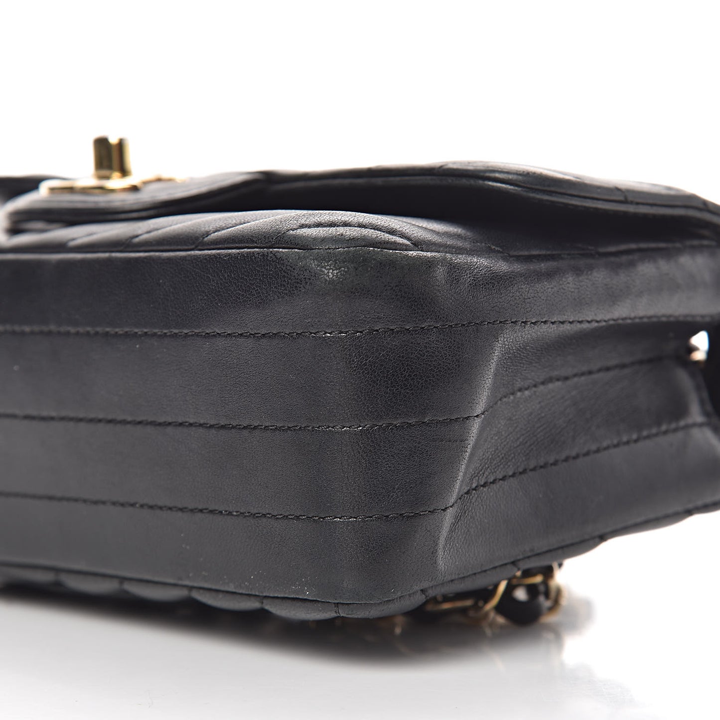 Lambskin Chevron Quilted Mini Rectangular Flap Black