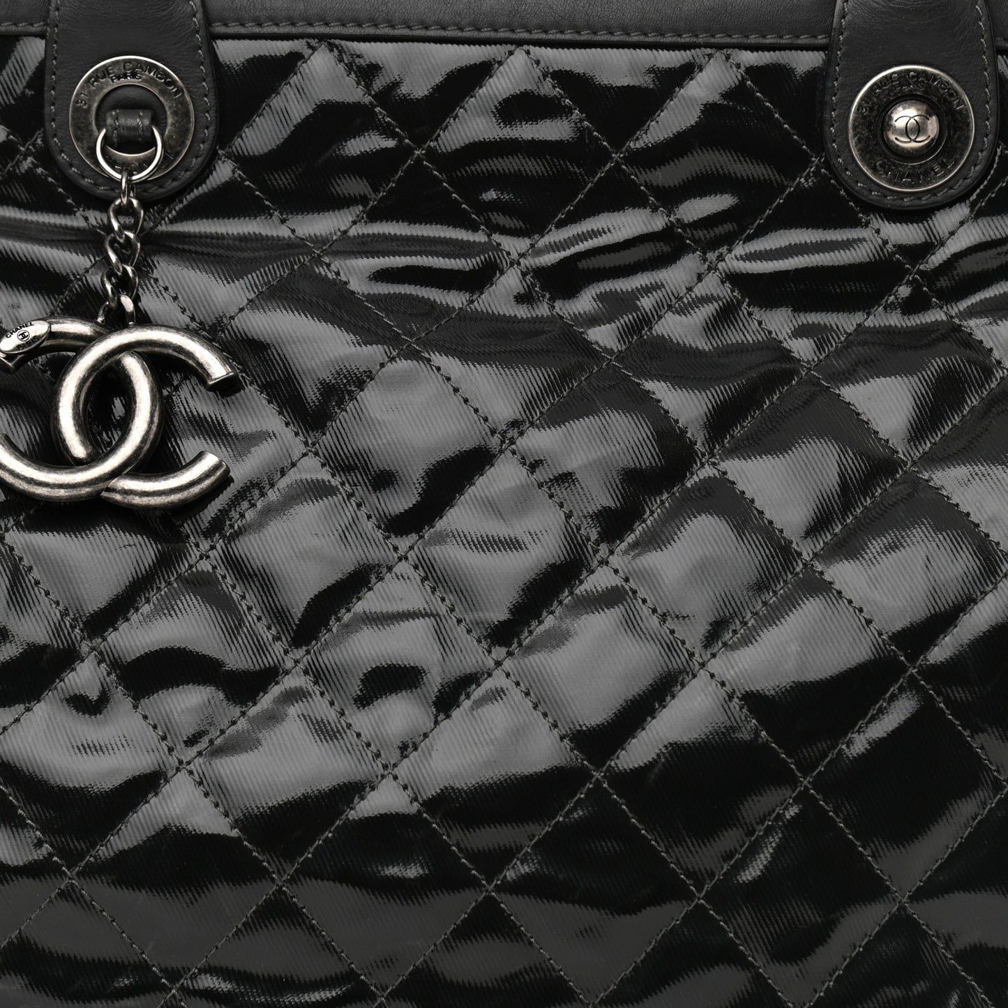 Calfskin Coated Canvas Quilted Tote Black