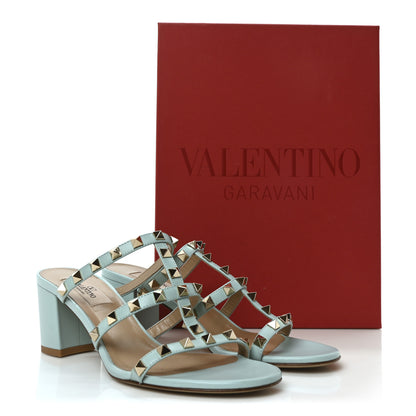 Valentino Garavani Calfskin Nappa Rockstud 60mm Caged Slide Sandals 37.5 Light Blue 9 of 9