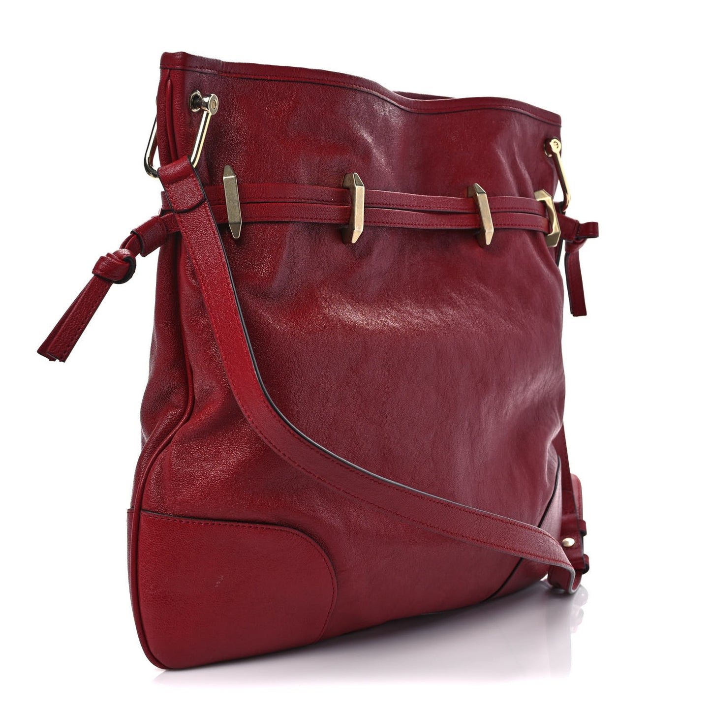 Sakai Be Green Calfskin Horsebit 1955 Cinch Top Messenger Bag New Cherry Red
