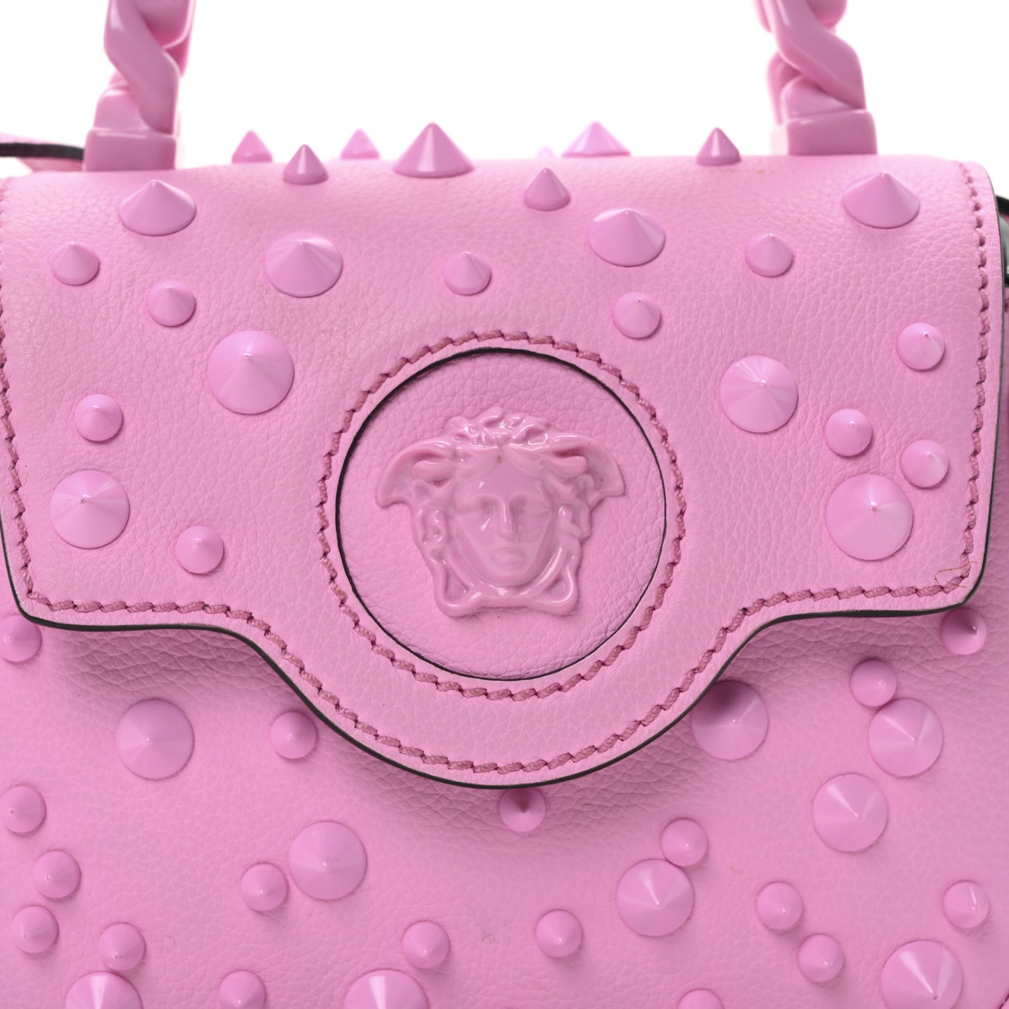 Grained Calfskin Spiked Micro La Medusa Bag Pink Paradise