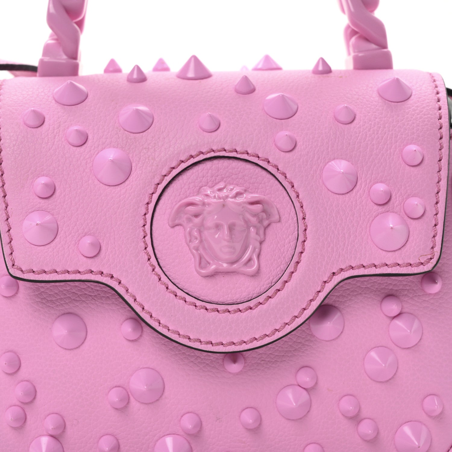 Versace Grained Calfskin Spiked Micro La Medusa Bag Pink Paradise 8 of 11