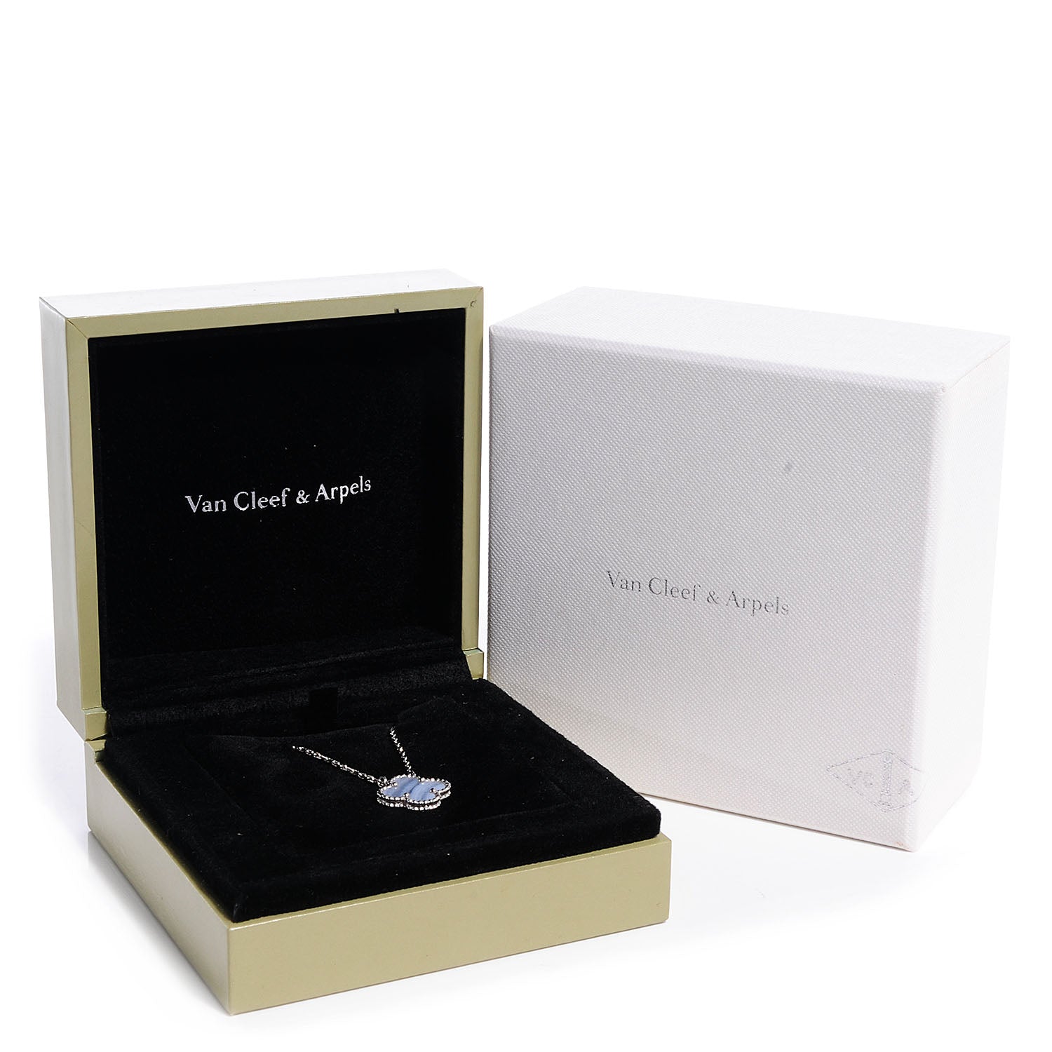 Van Cleef & Arpels 18K White Gold Chalcedony Vintage Alhambra Pendant Necklace 6 of 6