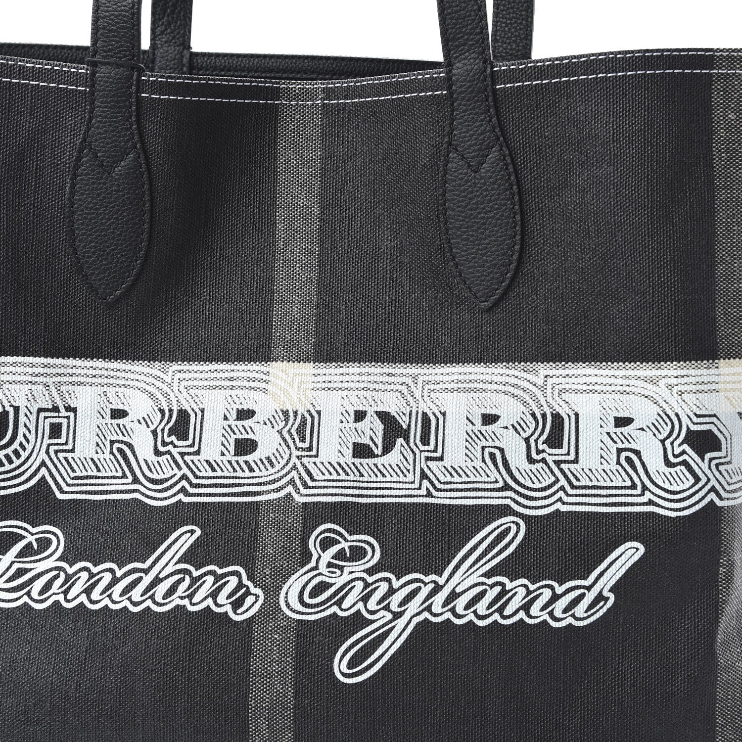 Burberry Coated Canvas Mega Check Medium Doodle Tote Black White 9 of 16
