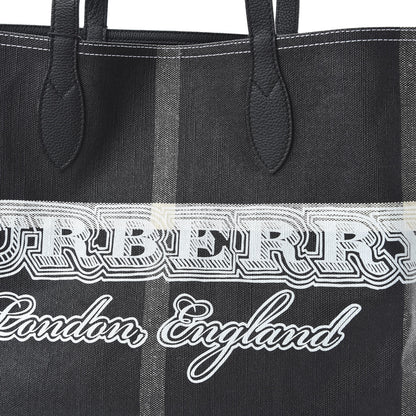 Burberry Coated Canvas Mega Check Medium Doodle Tote Black White 9 of 16