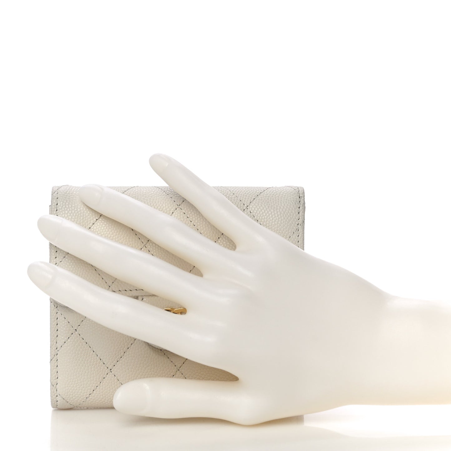 Caviar Quilted Compact Flap Wallet White