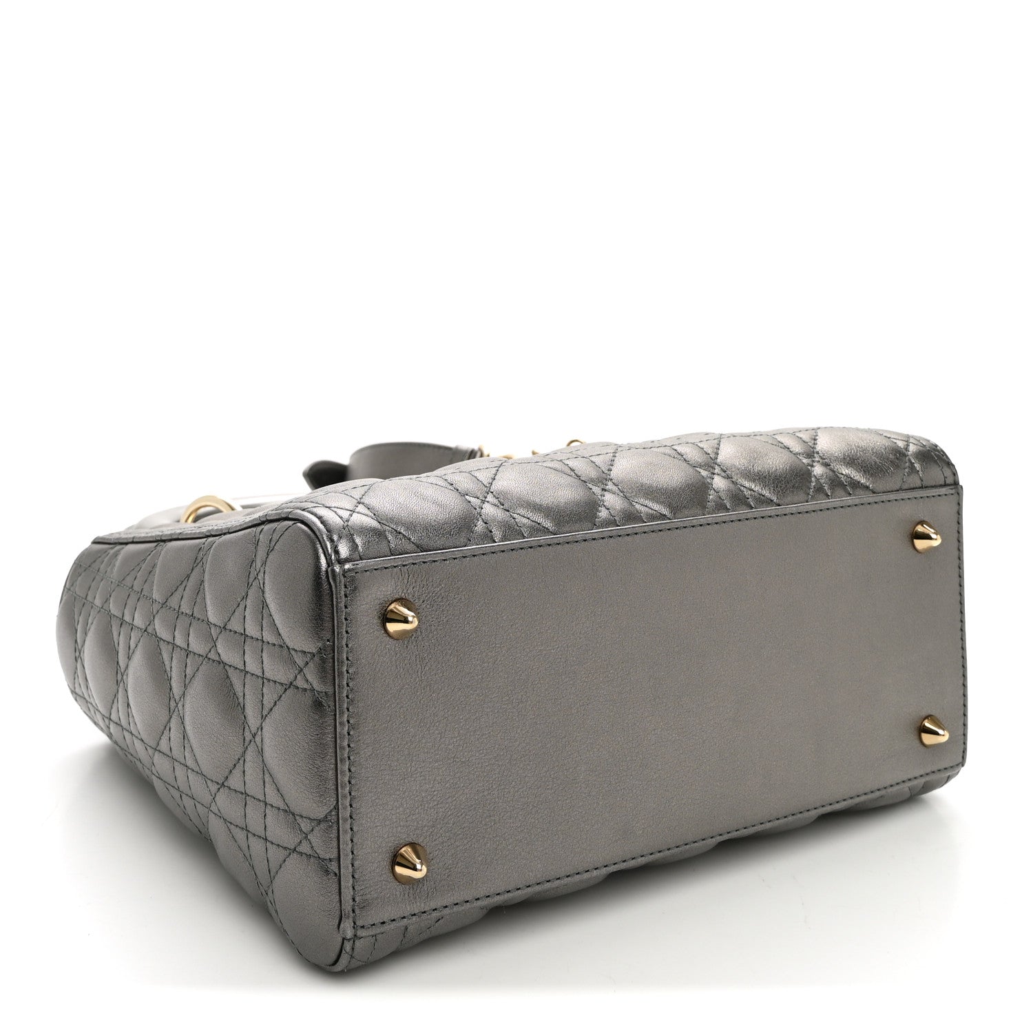 Christian Dior Metallic Calfskin Cannage Medium Lady Dior Gunmetal Grey 4 of 10