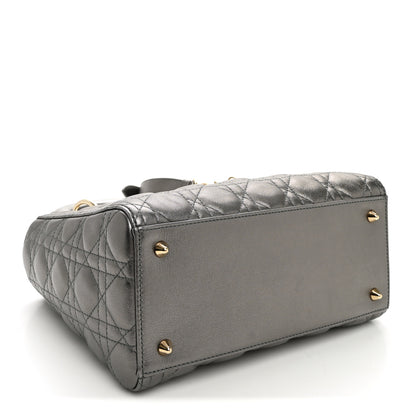 Christian Dior Metallic Calfskin Cannage Medium Lady Dior Gunmetal Grey 4 of 10