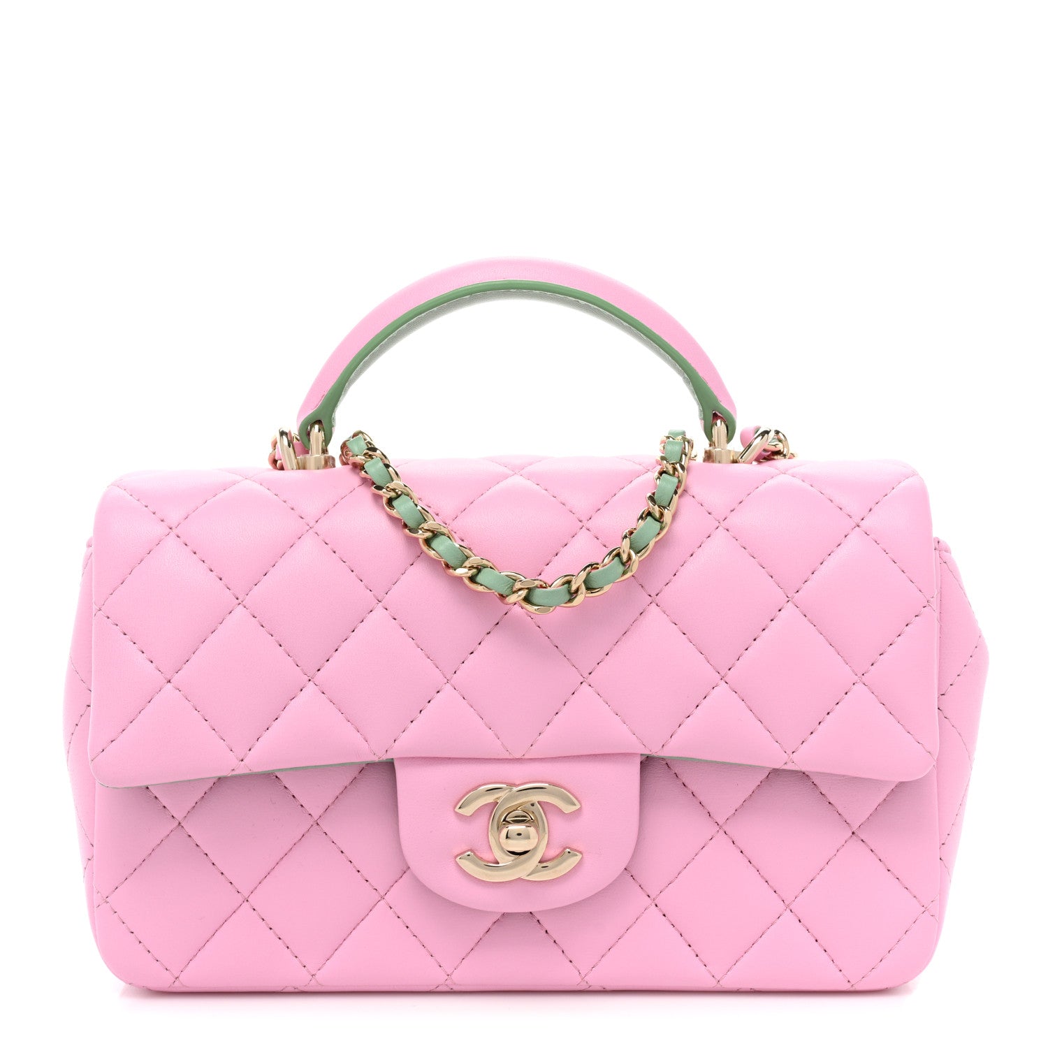 Chanel Lambskin Quilted Mini Top Handle Rectangular Flap Lilac Light Green 1 of 10