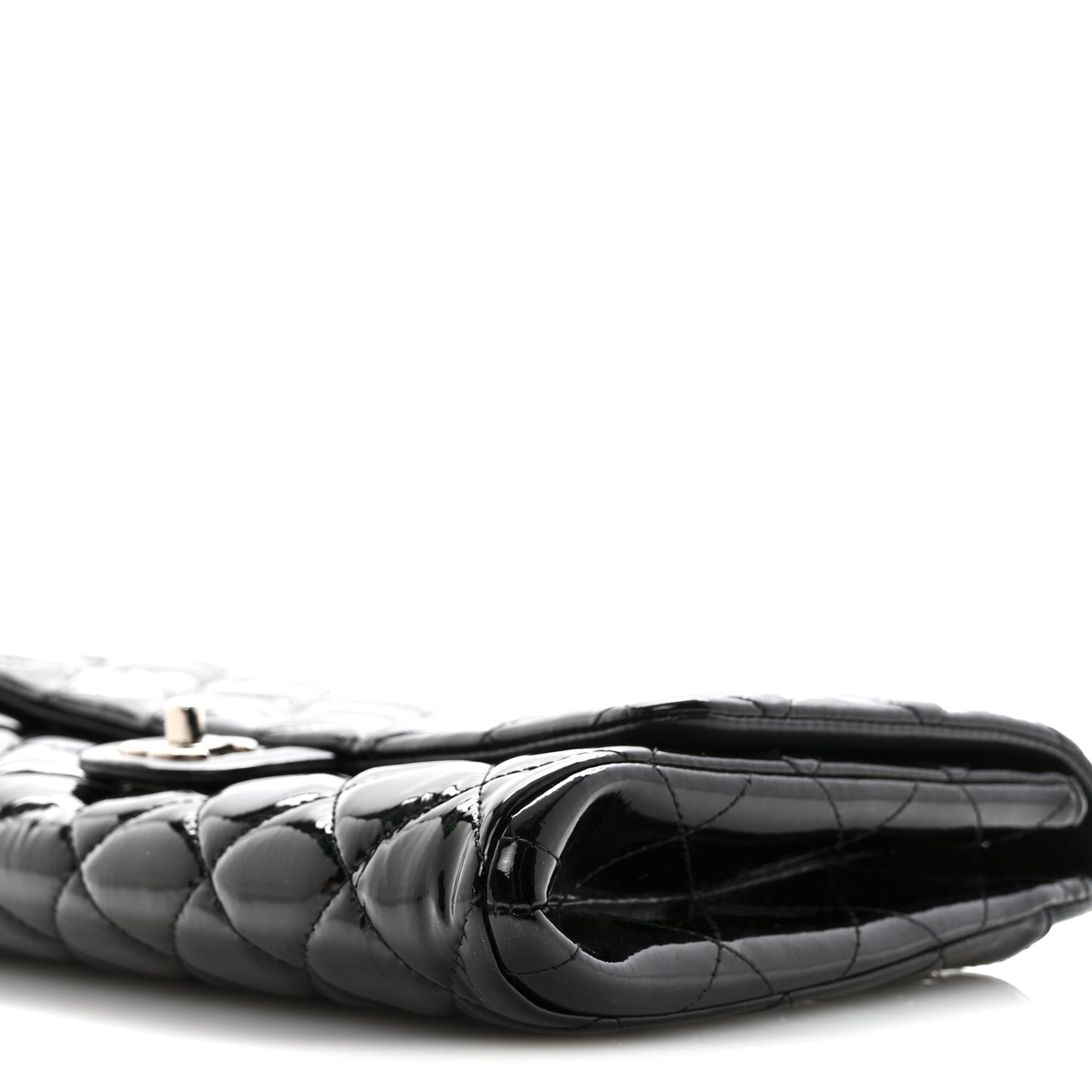 Patent Quilted Clutch with Chain Flap Black