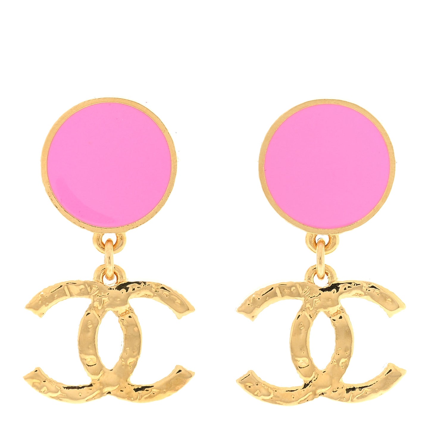 Metal Resin Disc CC Drop Earrings Gold Pink