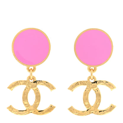 Chanel Metal Resin Disc CC Drop Earrings Gold Pink 1 of 4