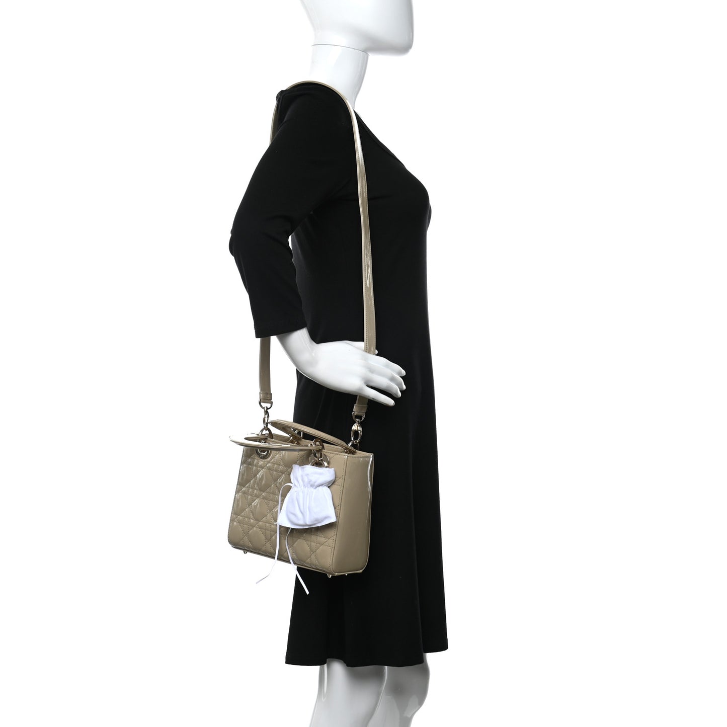 Patent Cannage Small Lady Dior Beige