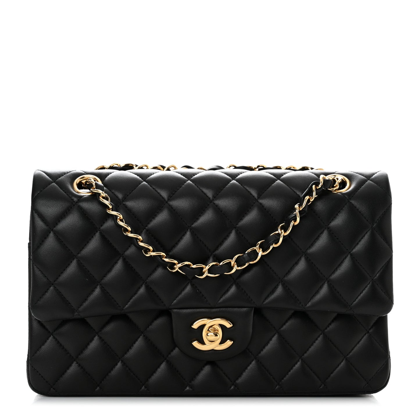 Lambskin Quilted Medium Double Flap Black