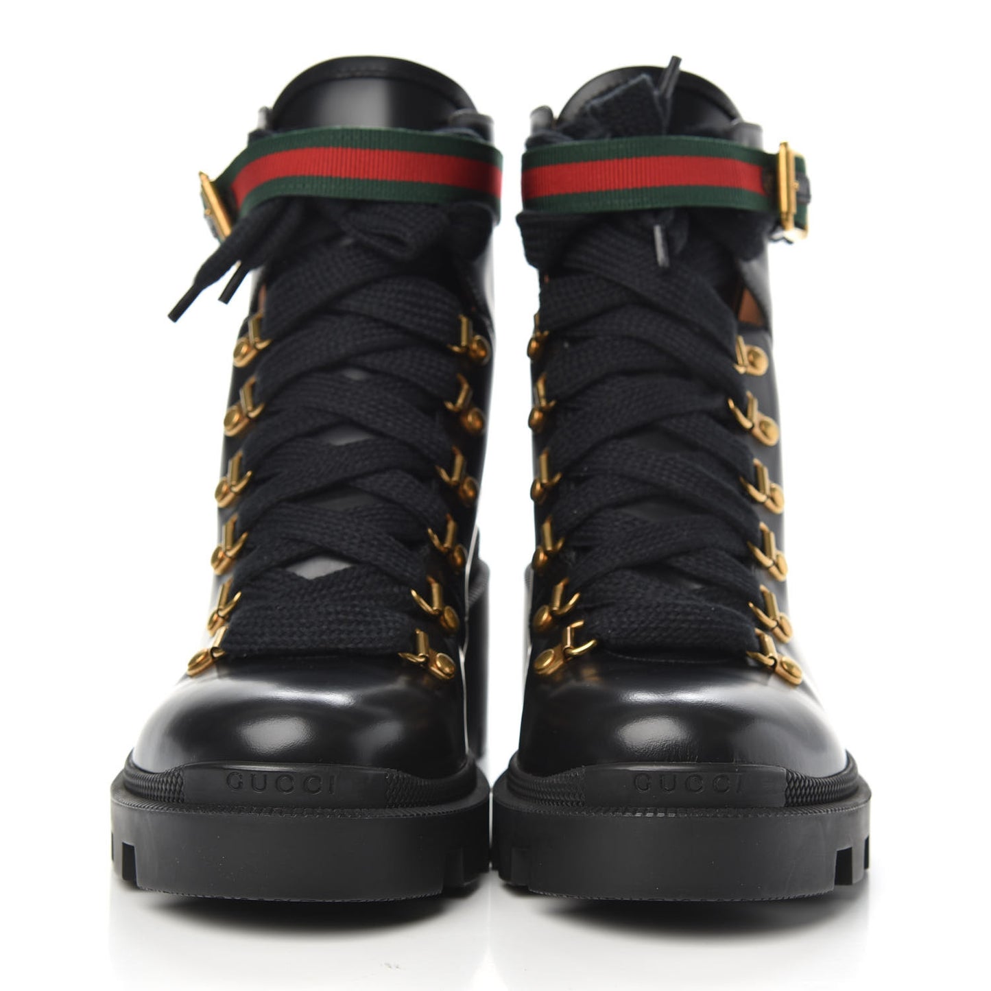 Calfskin Sylvie Web Lace Up Combat Boots 38.5 Black
