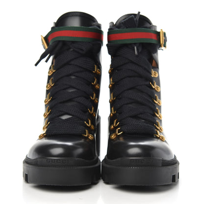 Gucci Calfskin Sylvie Web Lace Up Combat Boots 38.5 Black 2 of 7