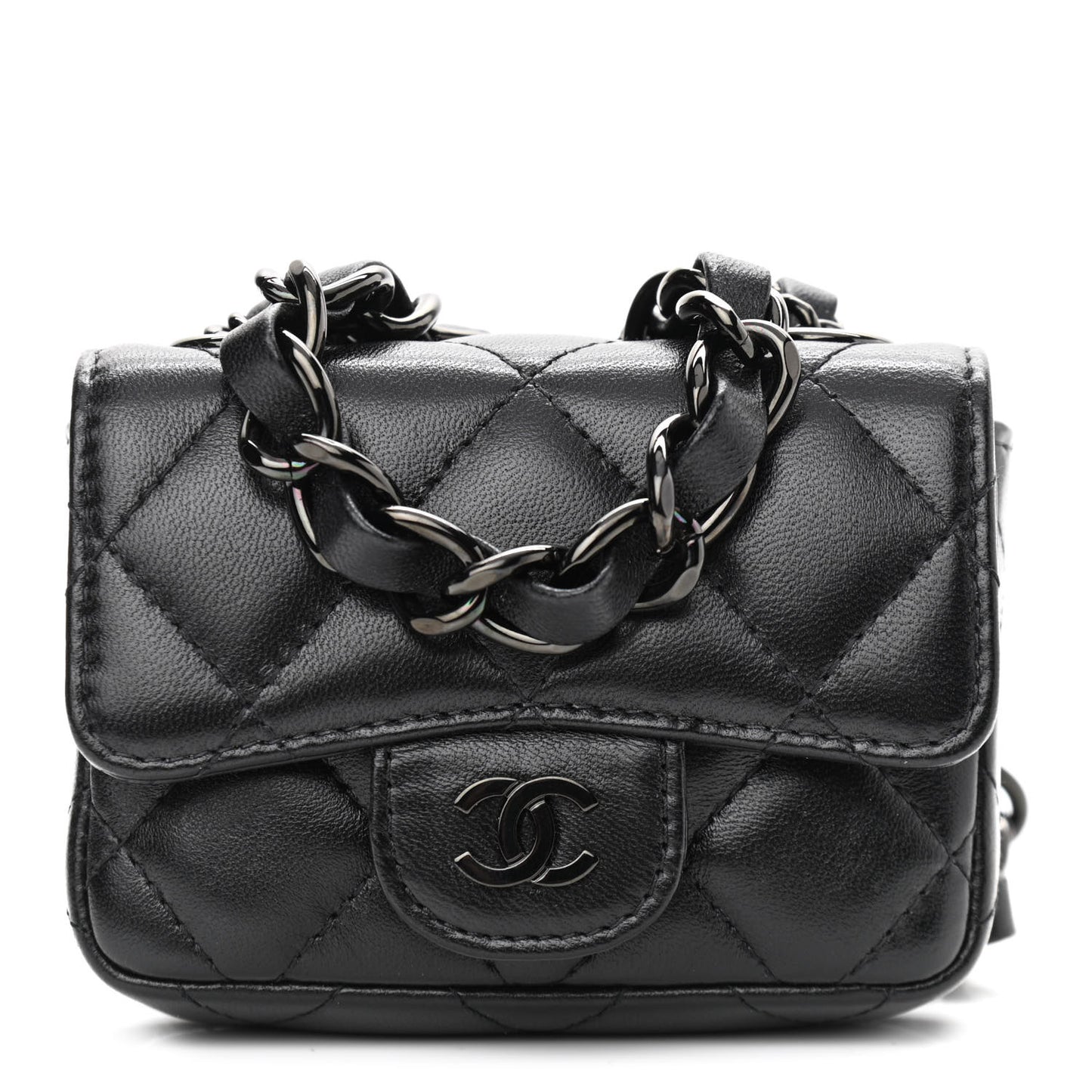 Lambskin Quilted Mini Chain Belt Bag So Black