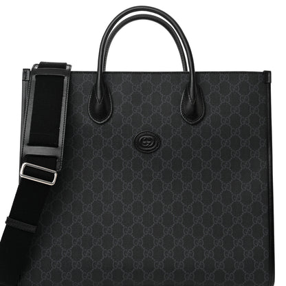 Gucci GG Supreme Monogram Azalea Calfskin Web Medium Retro Interlocking G Tote Bag Black 7 of 9