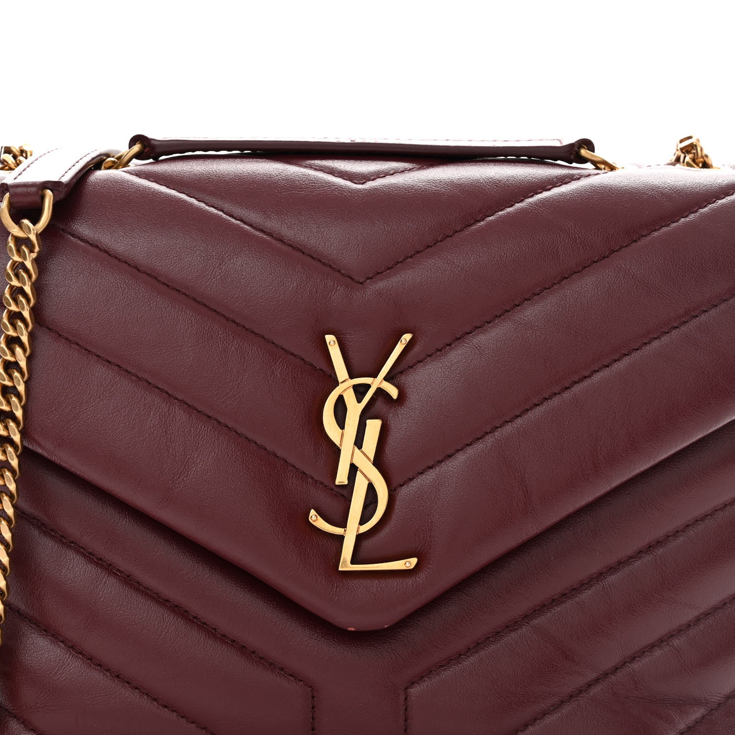 Saint Laurent Calfskin Y Quilted Monogram Small Loulou Chain Satchel Dark Legion Red 8 of 11