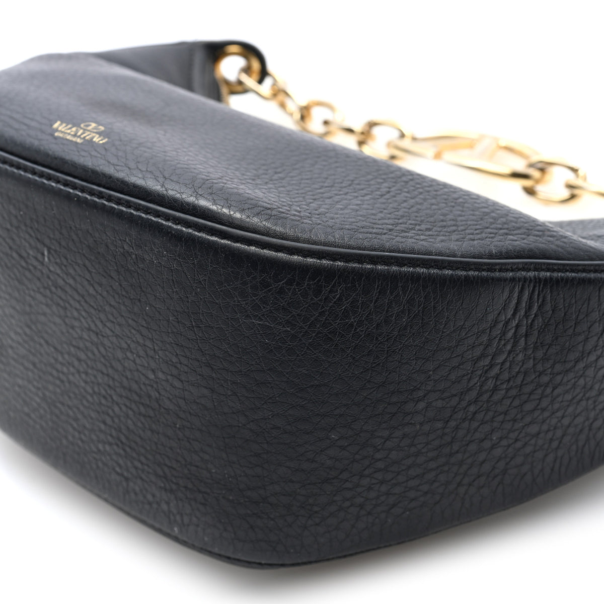 Grainy Calfskin Small Vlogo Moon Hobo Bag Black