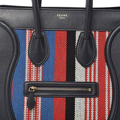 Celine Smooth Calfskin Striped Cotton Canvas Mini Luggage Navy Blue 14 of 14