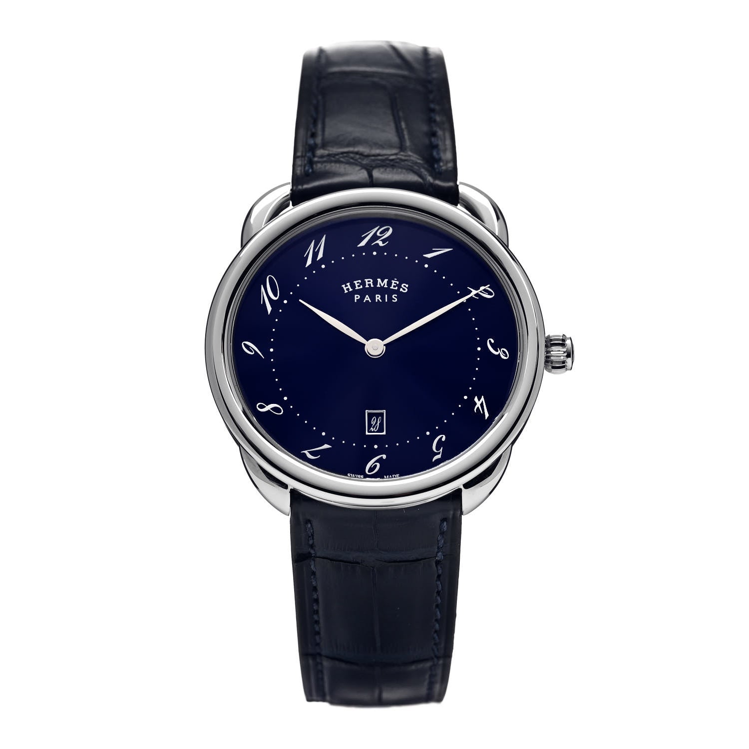 Hermes Stainless Steel Alligator 40mm Arceau Quartz Watch Bleu Abysse 1 of 5