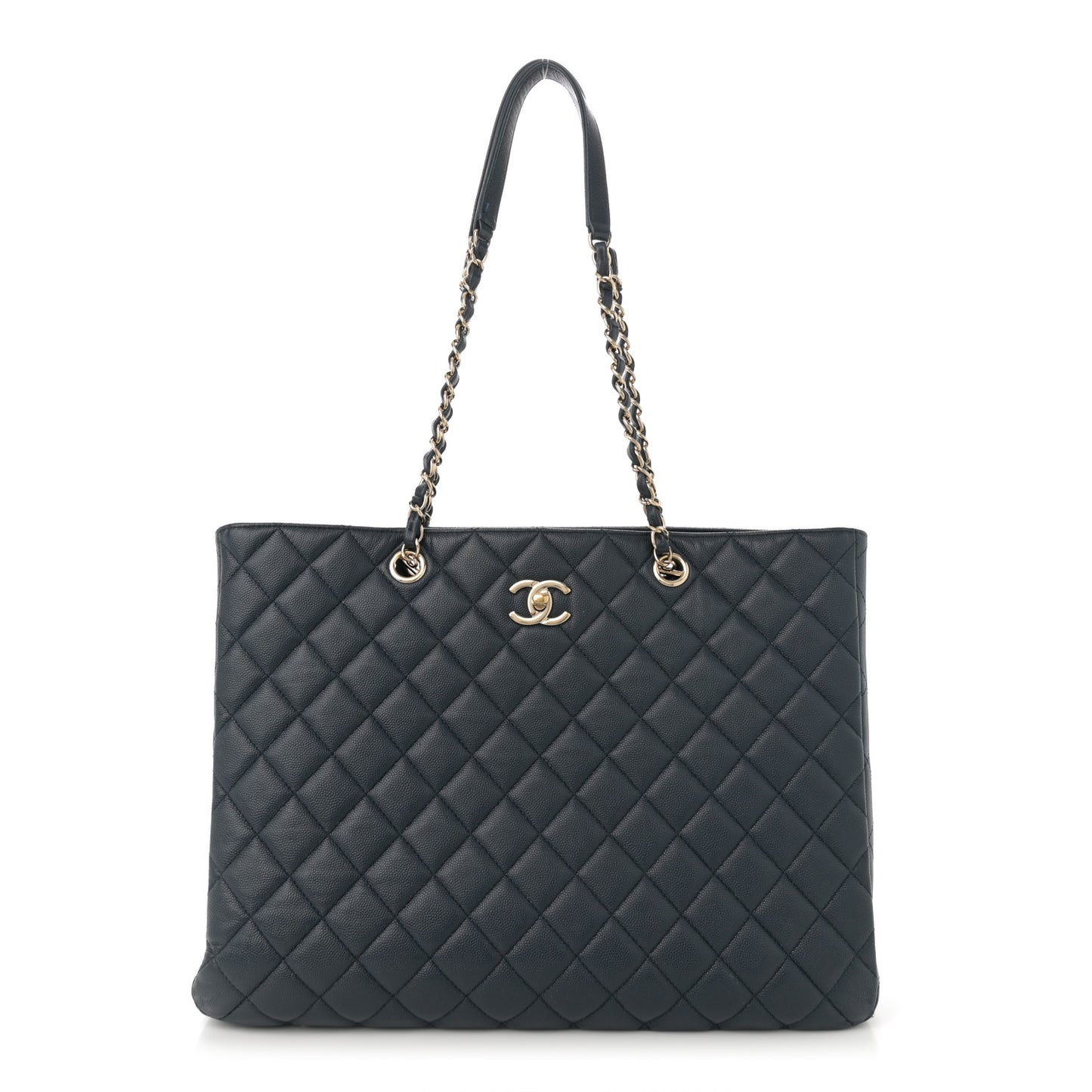 Caviar Quilted Large CC Shopping Tote Navy