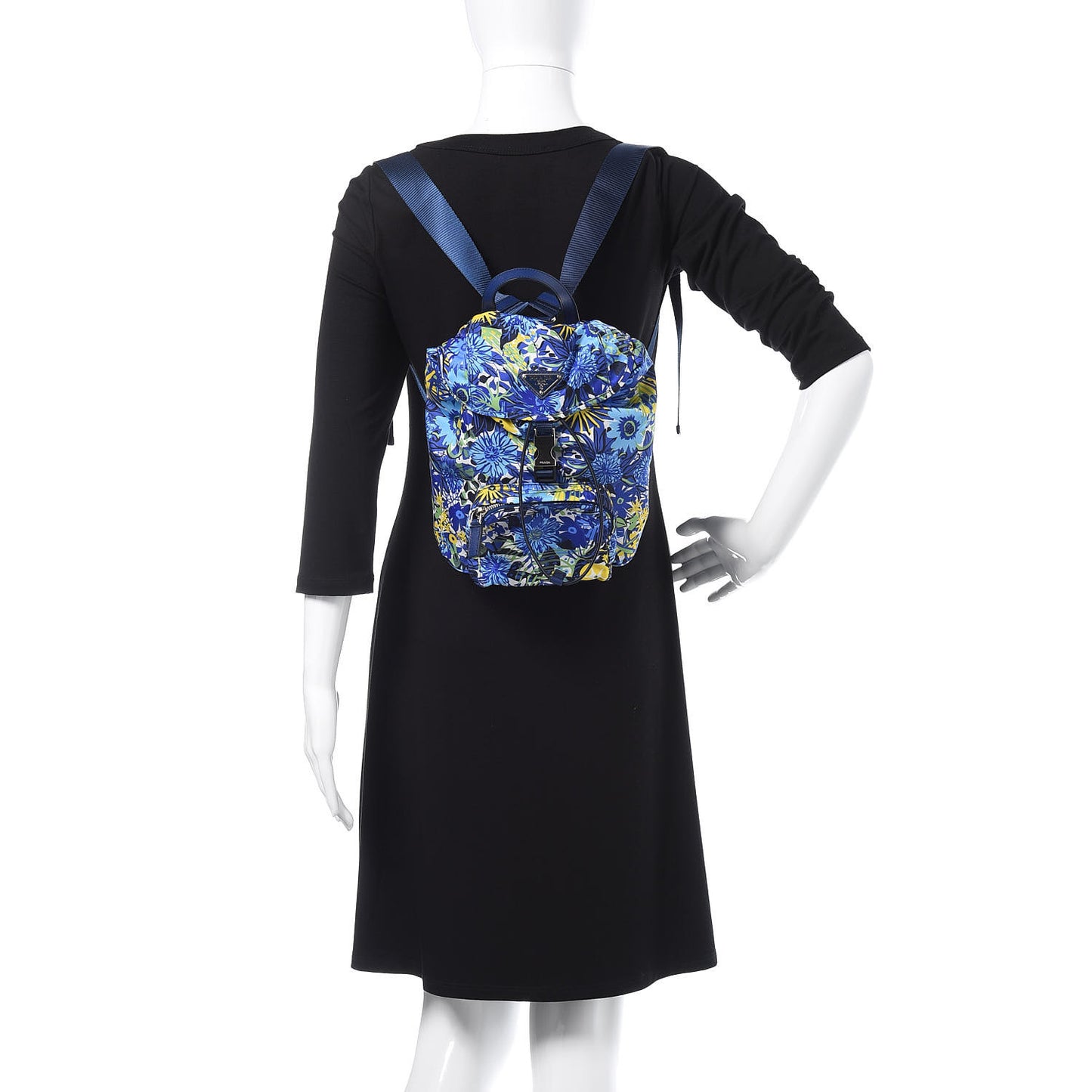 Tessuto Nylon Floral Print Single Buckle Backpack Bluette Dis Primule