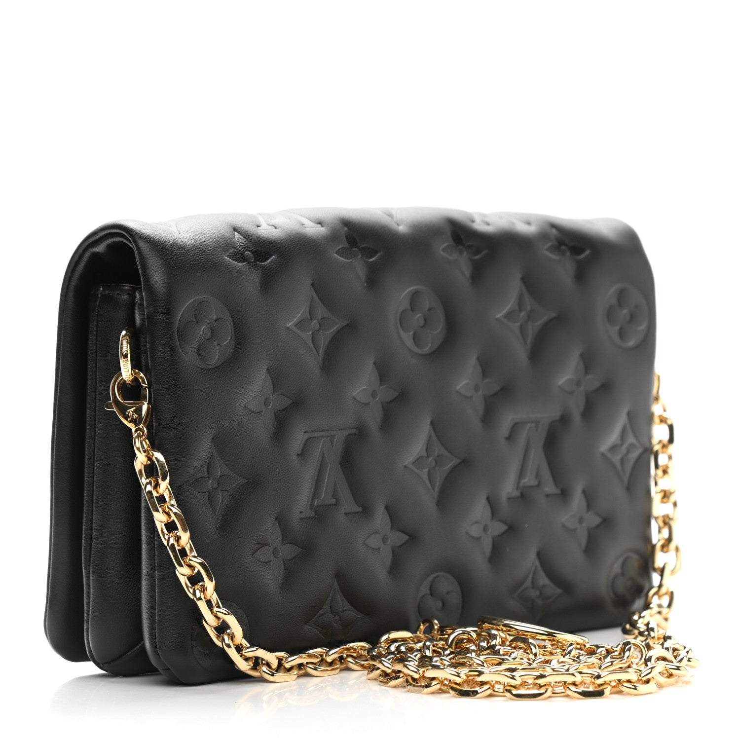 Louis Vuitton Lambskin Embossed Monogram Pochette Coussin Black 3 of 8