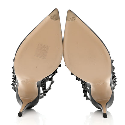 Valentino Garavani Calfskin Lacquered Monochrome Rockstud Ankle Strap 100mm Pumps 37 Black 5 of 9