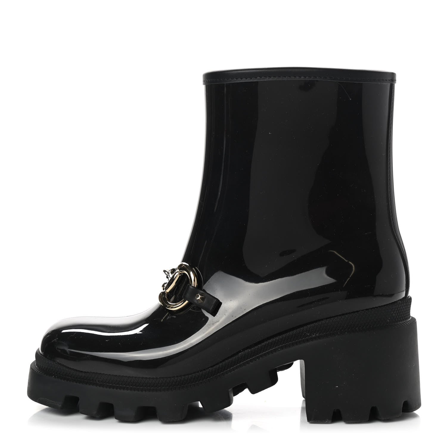 Gucci Rubber Womens Horsebit Ankle Boots 37 Black 1 of 7
