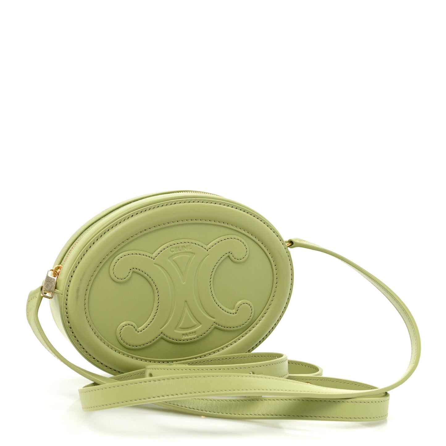 Smooth Calfskin Cuir Small Triomphe Oval Purse Crossbody Light Jade