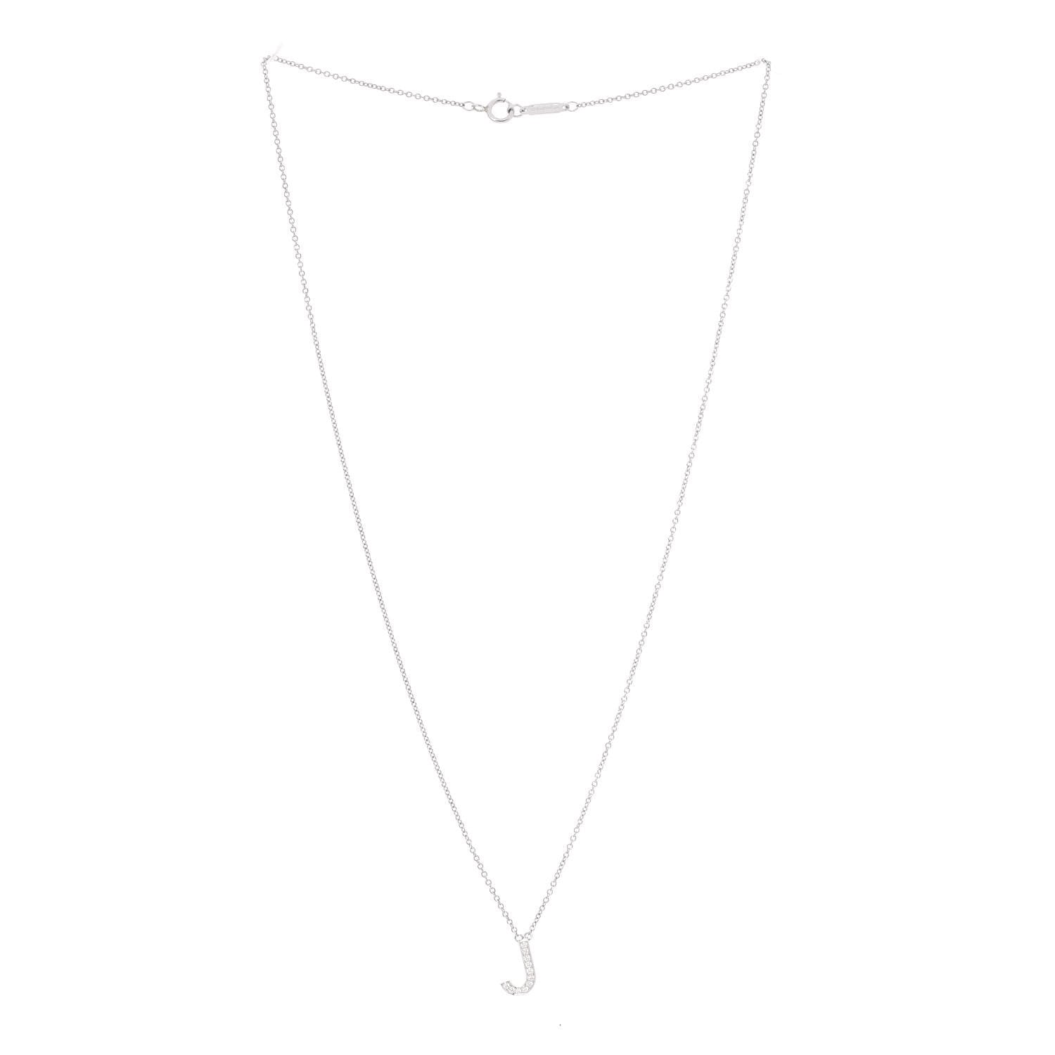 Tiffany Platinum Diamond Letters J Pendant Necklace 3 of 6