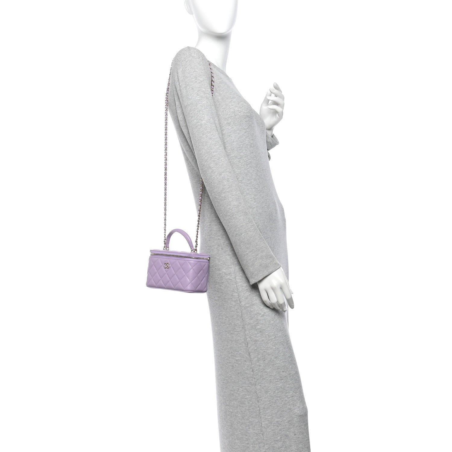 Chanel Lambskin Quilted Small Top Handle Vanity Case With Chain Light Purple 2 of 11