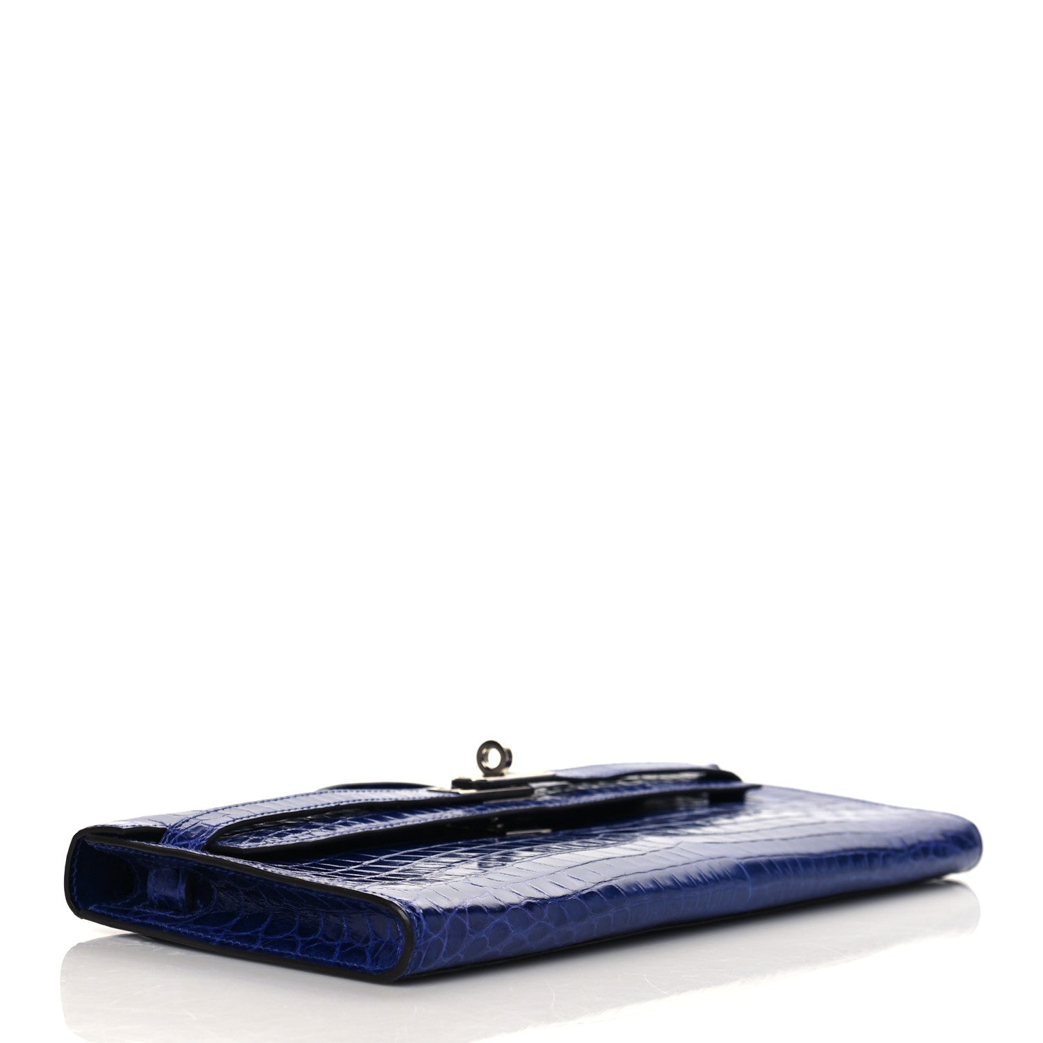 Hermes Shiny Niloticus Crocodile Kelly Cut Pochette Bleu Electrique 4 of 10