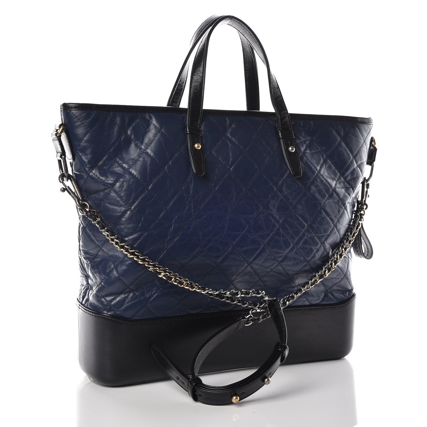 Aged Calfskin Quilted Large Gabrielle Shopping Tote Navy Black