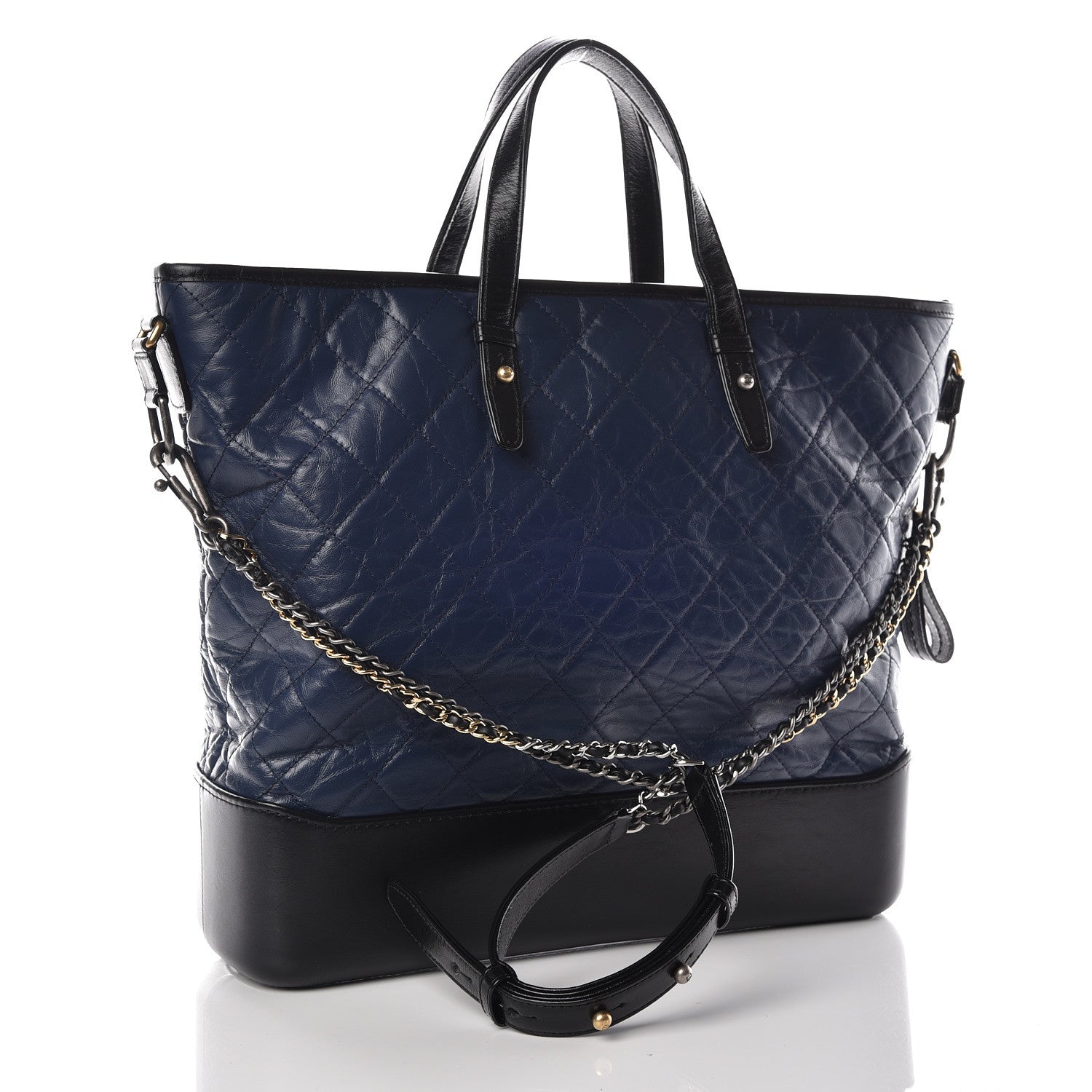 Chanel Aged Calfskin Quilted Large Gabrielle Shopping Tote Navy Black 3 of 9