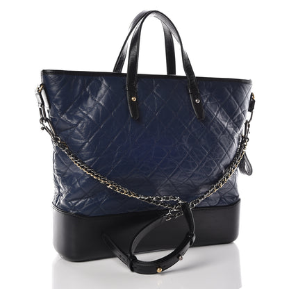 Chanel Aged Calfskin Quilted Large Gabrielle Shopping Tote Navy Black 3 of 9