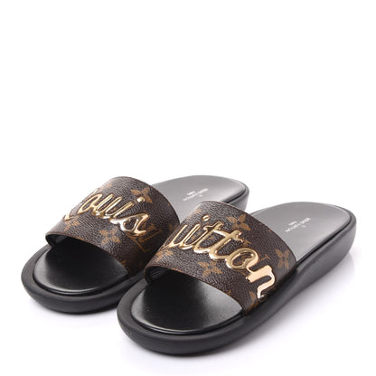 Louis Vuitton Metallic Calfskin Monogram Logo Sunbath Slide Sandals 36 2 of 9